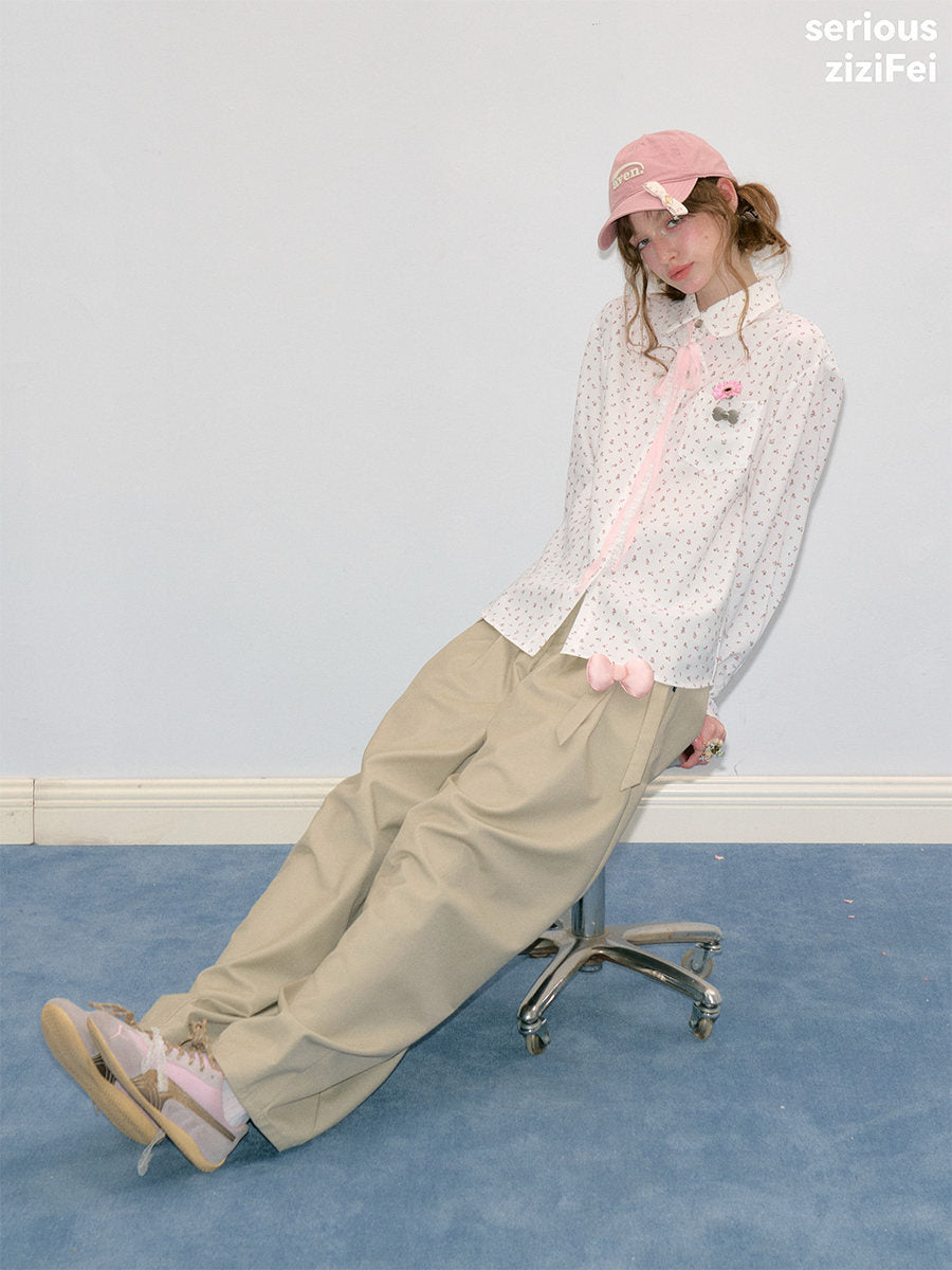 Ditsy Floral Ribbon-Tie Shirt