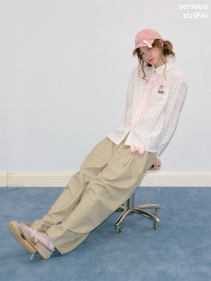 Ditsy Floral Ribbon-Tie Shirt