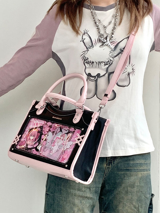 Contrast Trim Ita Handbag with Clear Display Window