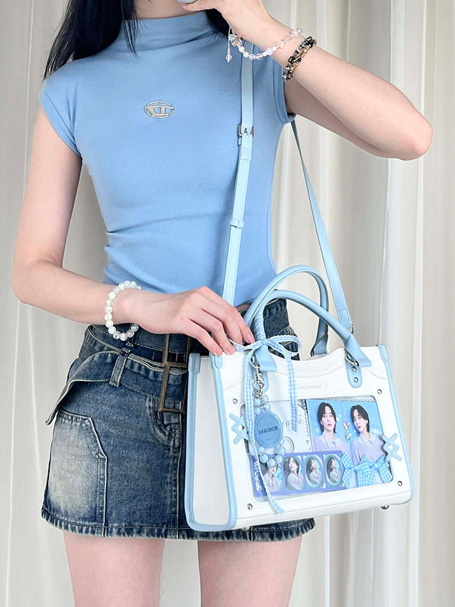 Contrast Trim Ita Handbag with Clear Display Window