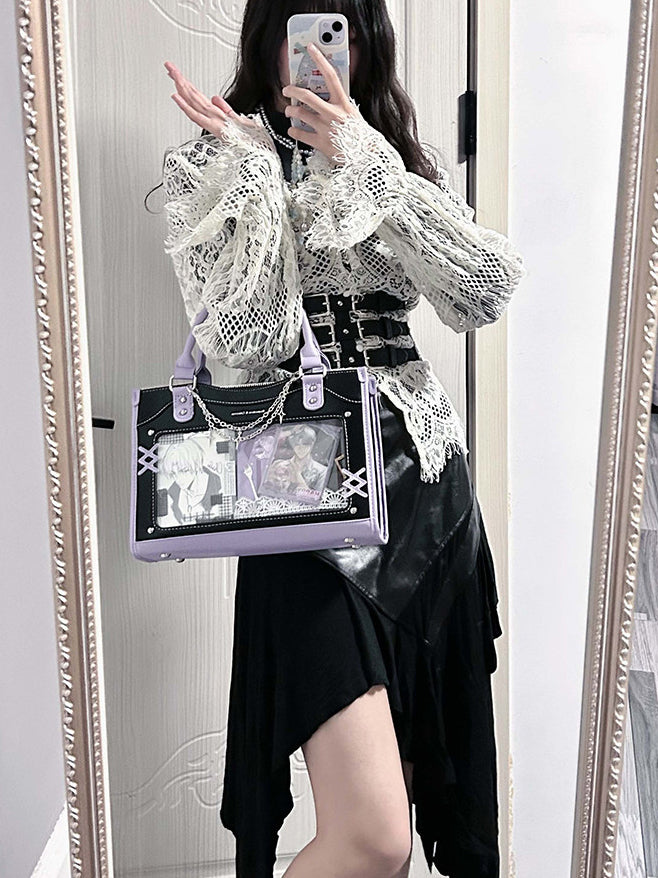 Contrast Trim Ita Handbag with Clear Display Window