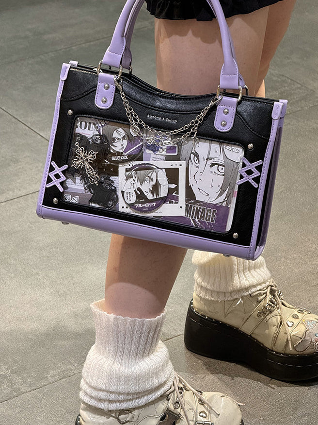Contrast Trim Ita Handbag with Clear Display Window