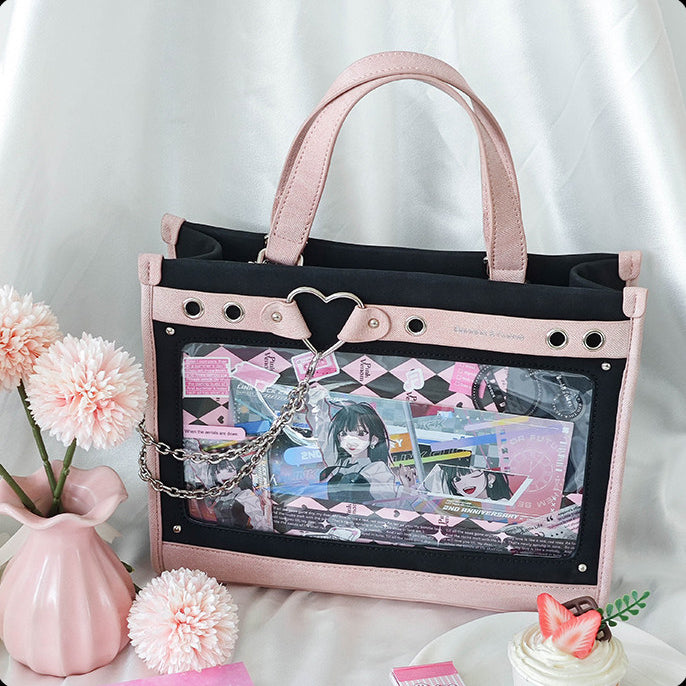 Heart Detail Ita Tote Bag with Removable Chain