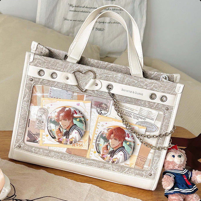 Heart Detail Ita Tote Bag with Removable Chain