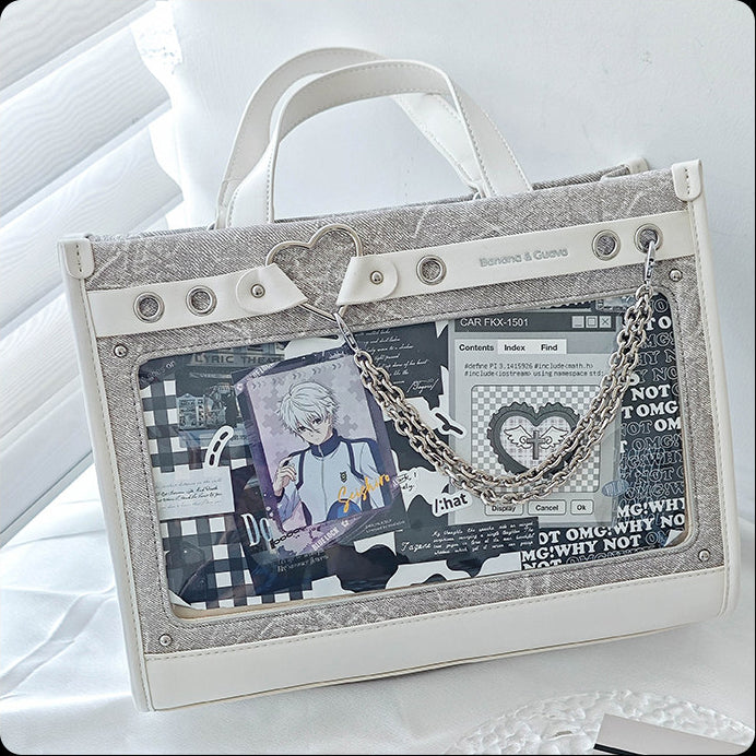 Heart Detail Ita Tote Bag with Removable Chain