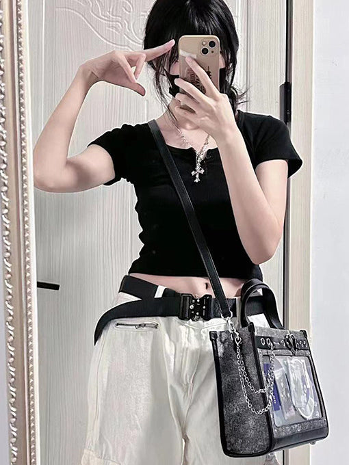 Heart Detail Ita Tote Bag with Removable Chain