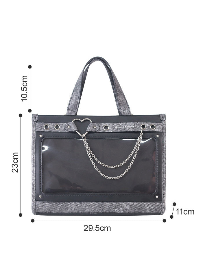 Heart Detail Ita Tote Bag with Removable Chain
