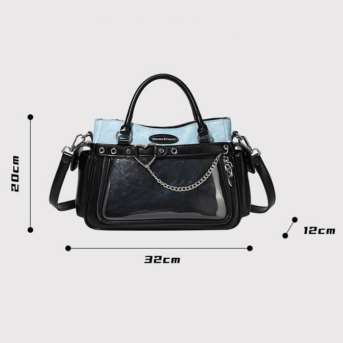 Two Tone Ita Handbag with Heart and Chain Detail