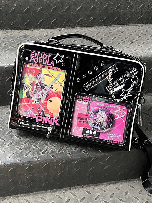 Dual Window Ita Bag with Chain Detail