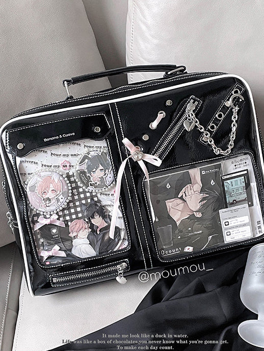 Dual Window Ita Bag with Chain Detail