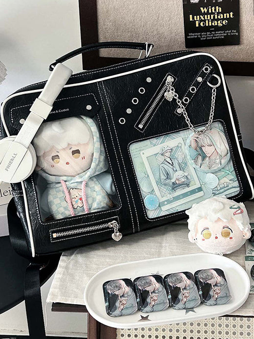 Dual Window Ita Bag with Chain Detail