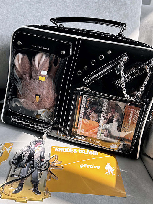 Dual Window Ita Bag with Chain Detail