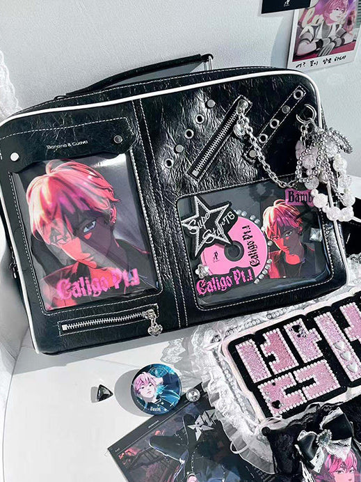 Dual Window Ita Bag with Chain Detail
