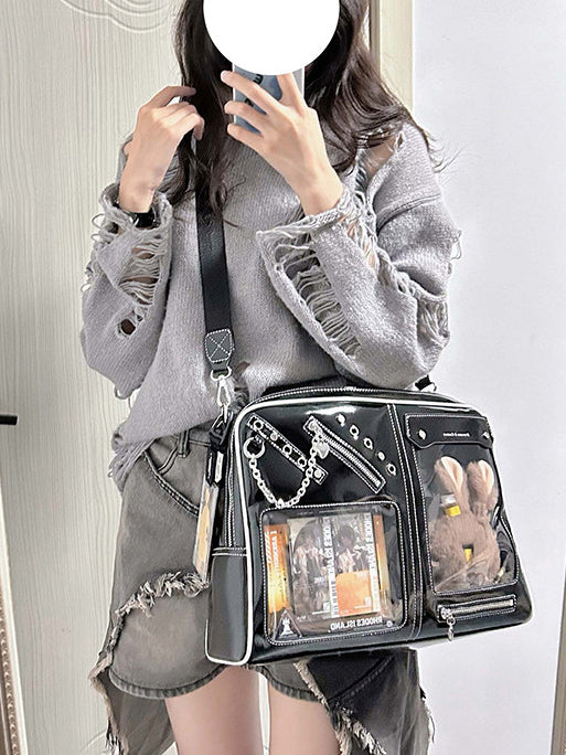 Dual Window Ita Bag with Chain Detail
