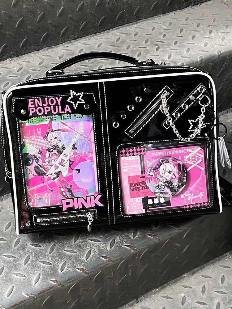 Dual Window Ita Bag with Chain Detail