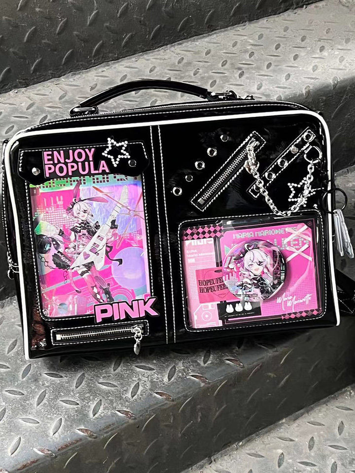 Dual Window Ita Bag with Chain Detail