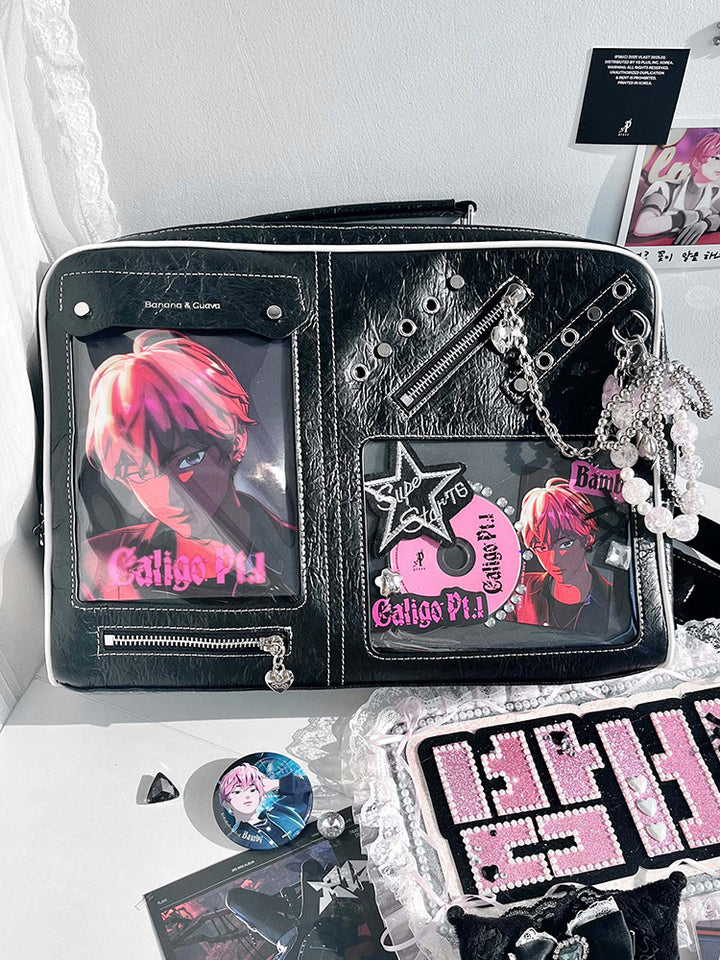 Dual Window Ita Bag with Chain Detail