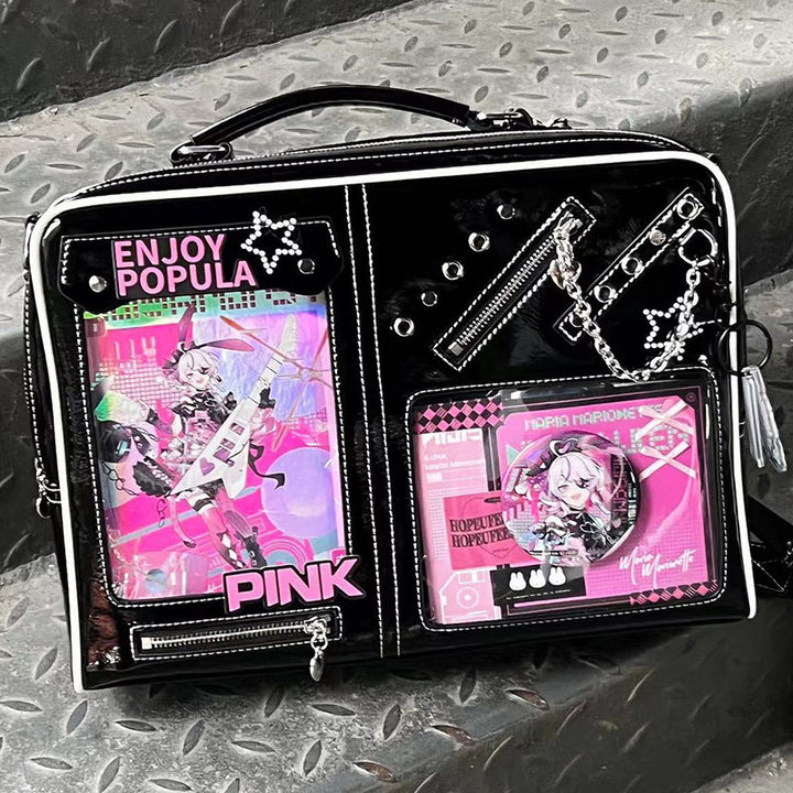 Dual Window Ita Bag with Chain Detail