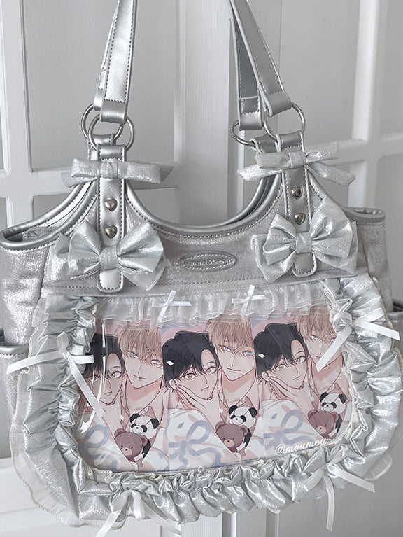 Ruffled Bow Ita Tote Bag with Clear Display Window