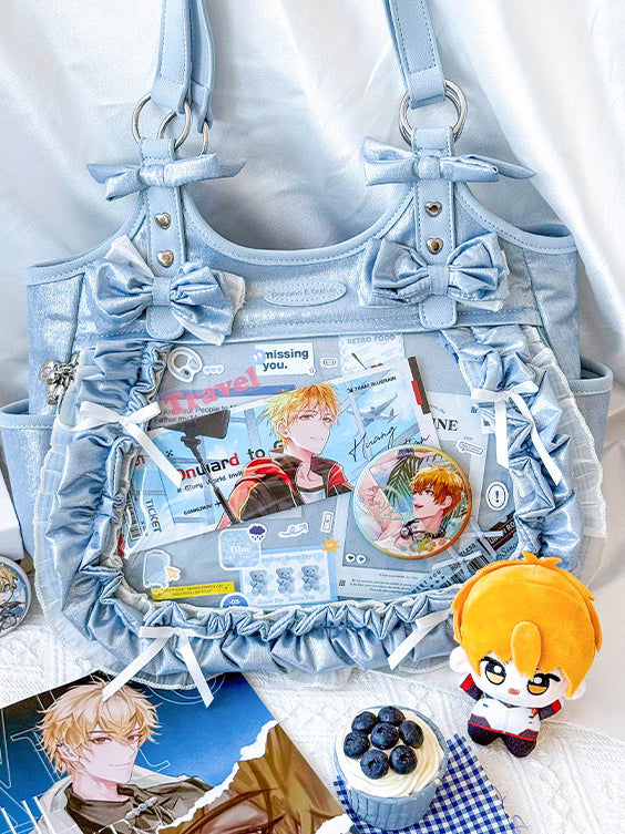 Ruffled Bow Ita Tote Bag with Clear Display Window