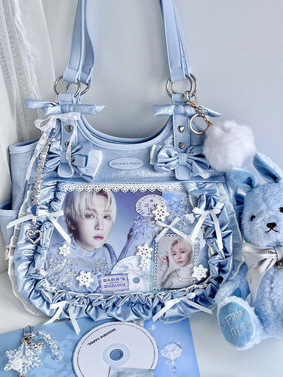 Ruffled Bow Ita Tote Bag with Clear Display Window