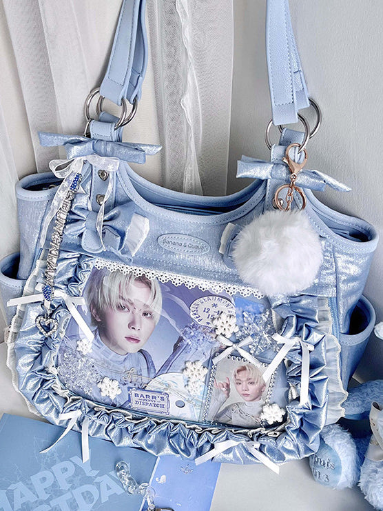 Ruffled Bow Ita Tote Bag with Clear Display Window
