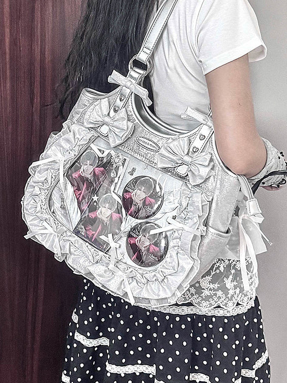 Ruffled Bow Ita Tote Bag with Clear Display Window