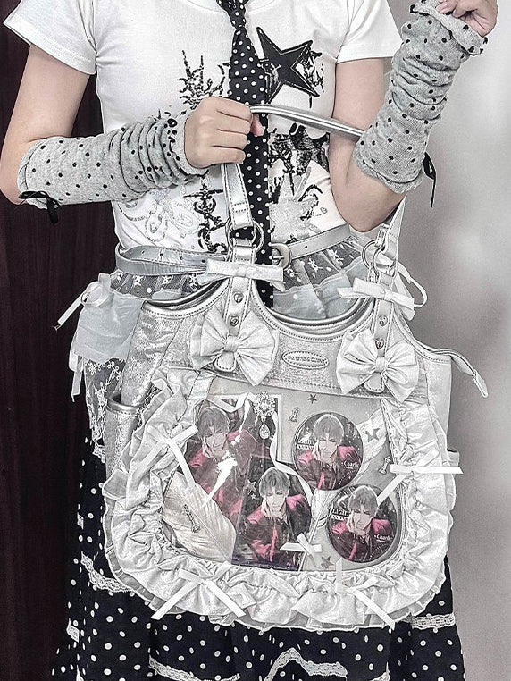 Ruffled Bow Ita Tote Bag with Clear Display Window