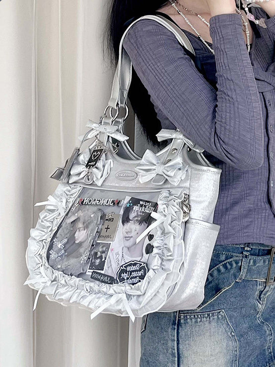 Ruffled Bow Ita Tote Bag with Clear Display Window