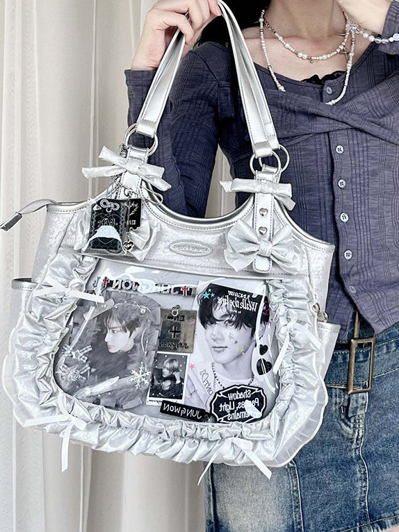 Ruffled Bow Ita Tote Bag with Clear Display Window