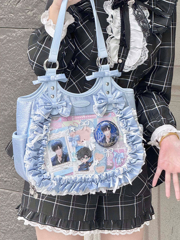 Ruffled Bow Ita Tote Bag with Clear Display Window