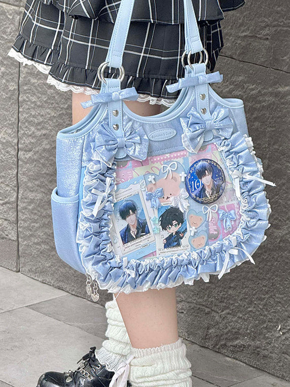 Ruffled Bow Ita Tote Bag with Clear Display Window