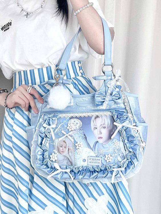 Ruffled Bow Ita Tote Bag with Clear Display Window
