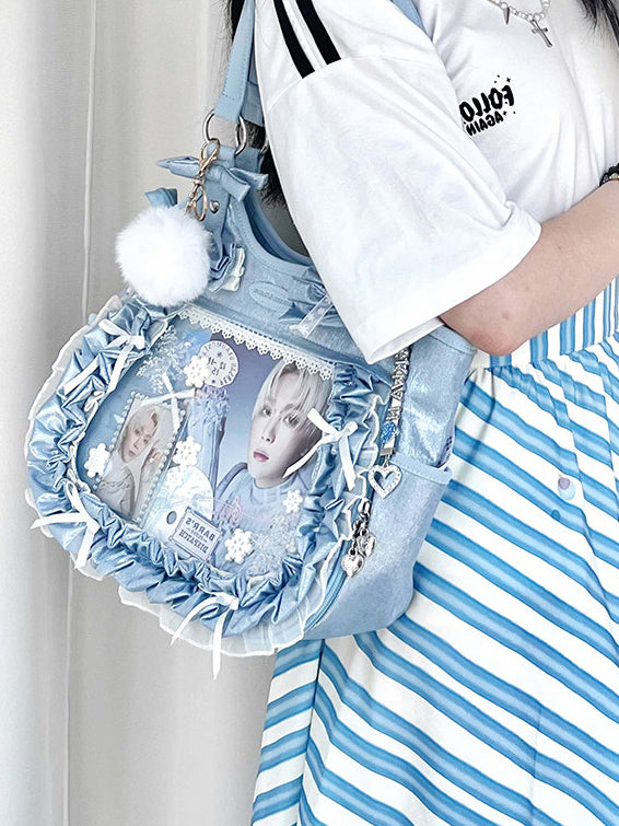 Ruffled Bow Ita Tote Bag with Clear Display Window