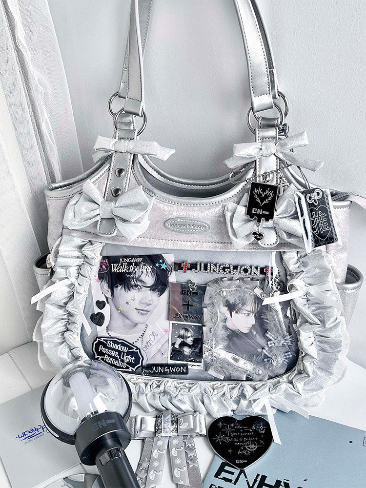 Ruffled Bow Ita Tote Bag with Clear Display Window