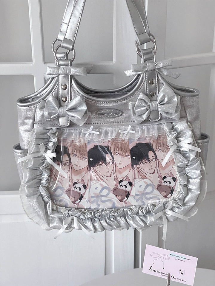 Ruffled Bow Ita Tote Bag with Clear Display Window