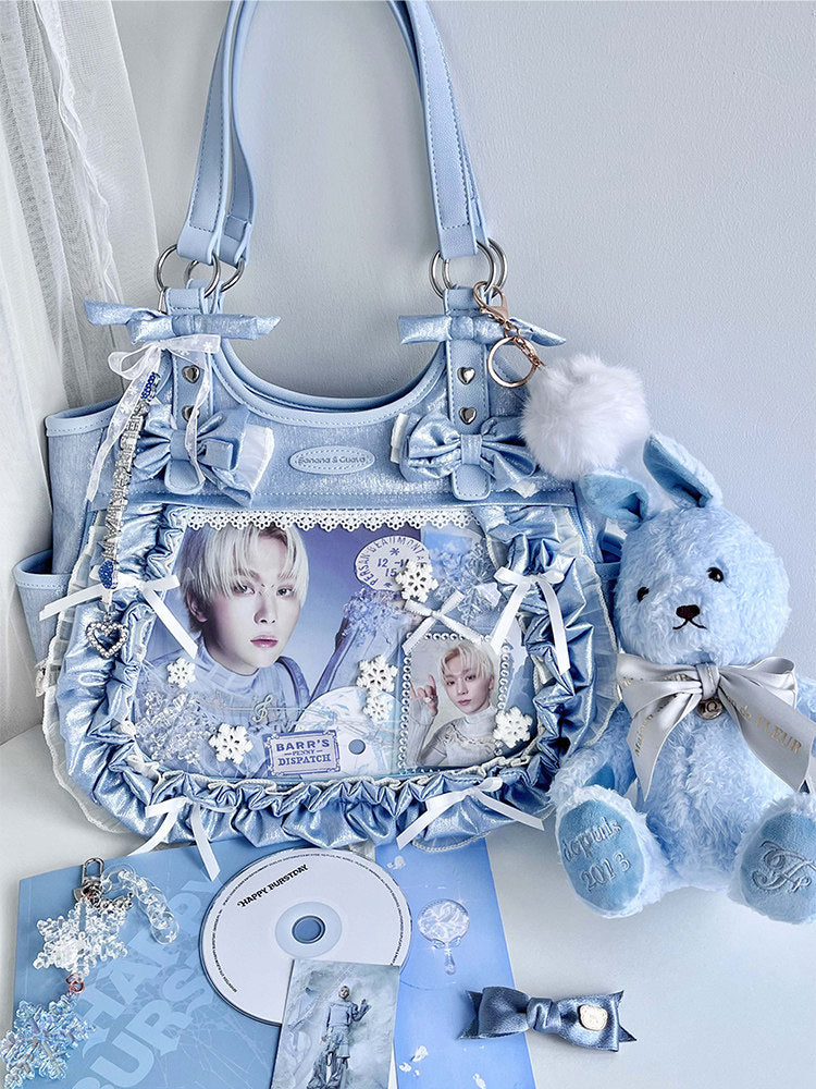 Ruffled Bow Ita Tote Bag with Clear Display Window