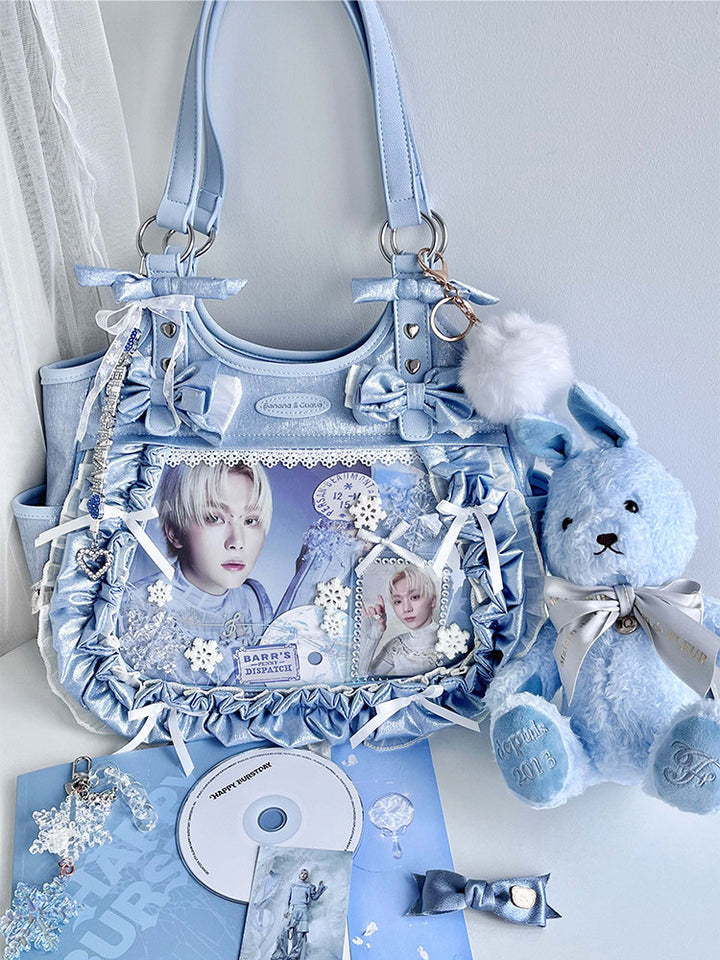 Ruffled Bow Ita Tote Bag with Clear Display Window