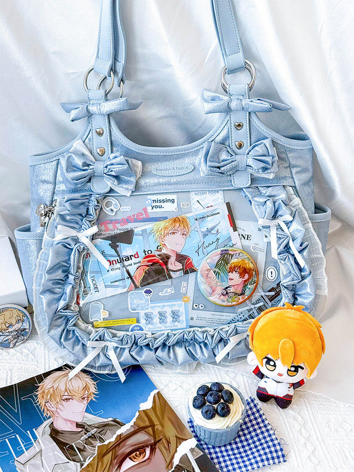 Ruffled Bow Ita Tote Bag with Clear Display Window