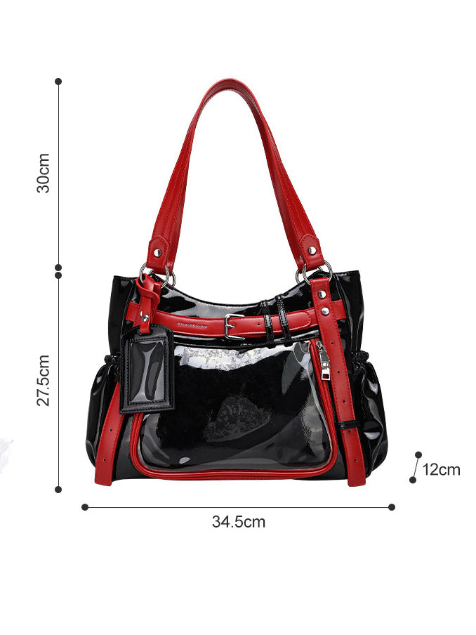 Belt Detail Ita Tote Bag with Clear Display Window