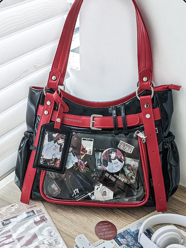 Belt Detail Ita Tote Bag with Clear Display Window