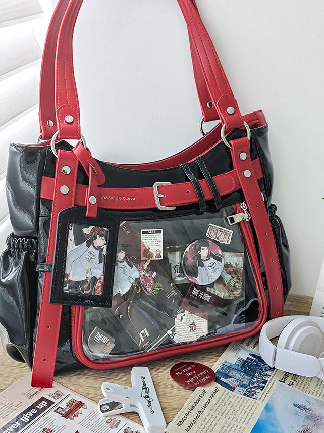 Belt Detail Ita Tote Bag with Clear Display Window