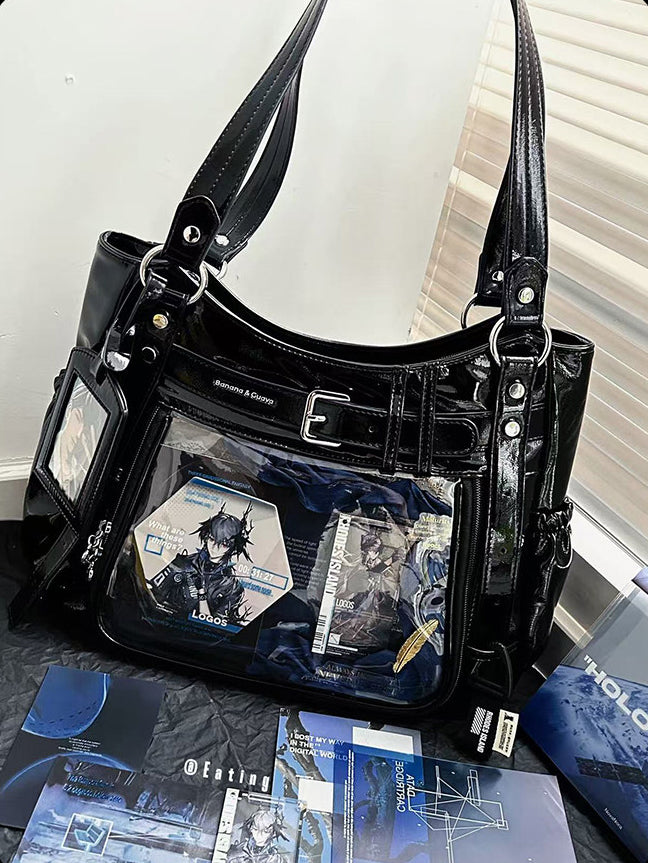 Belt Detail Ita Tote Bag with Clear Display Window
