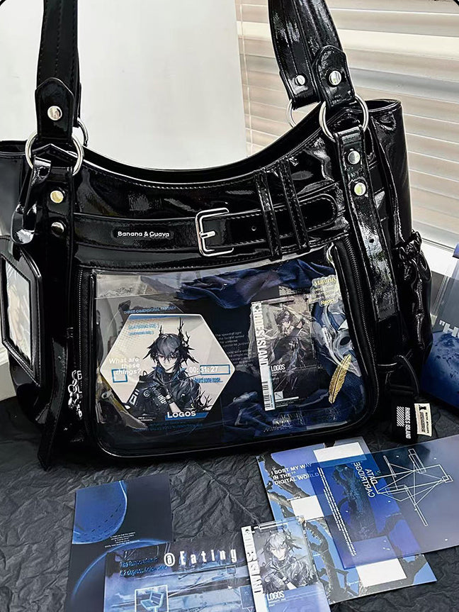 Belt Detail Ita Tote Bag with Clear Display Window