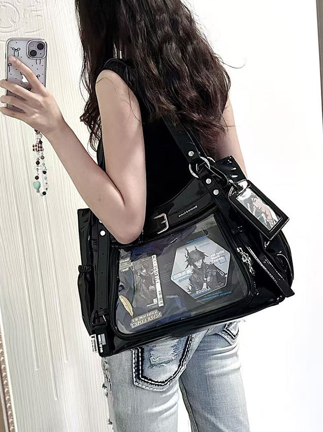 Belt Detail Ita Tote Bag with Clear Display Window