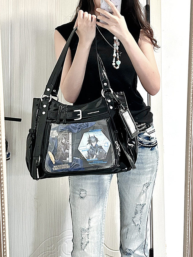 Belt Detail Ita Tote Bag with Clear Display Window