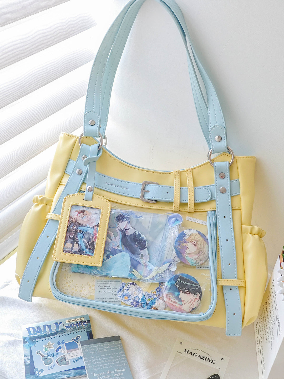 Belt Detail Ita Tote Bag with Clear Display Window