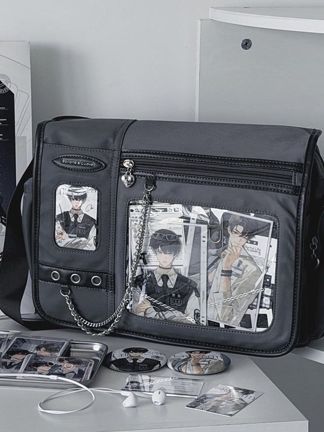 Dual Window Ita Messenger Bag with Chain Detail