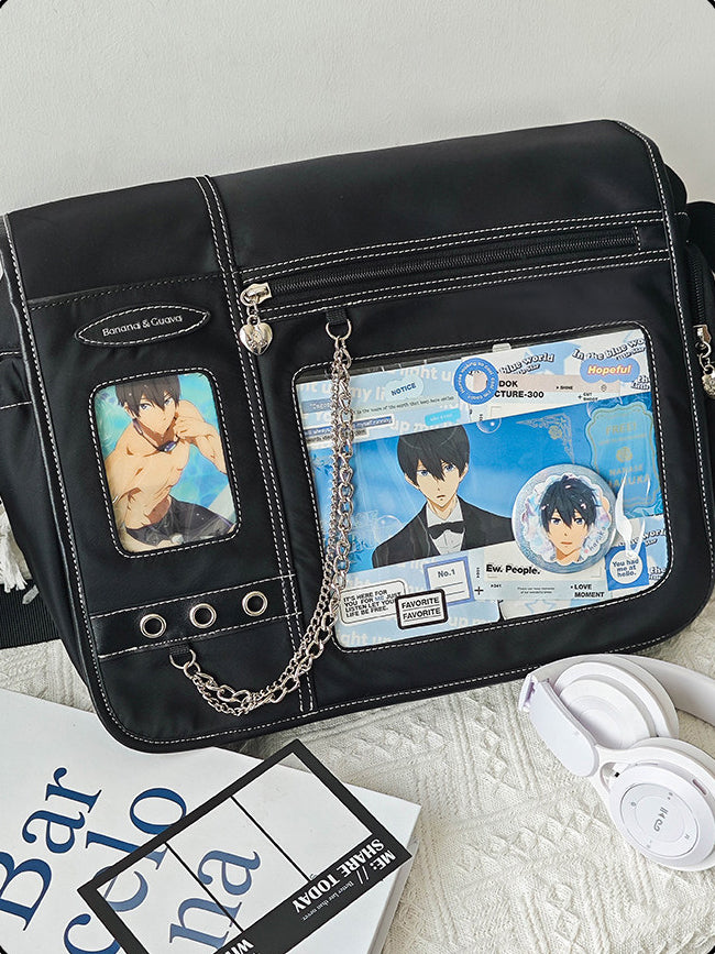 Dual Window Ita Messenger Bag with Chain Detail