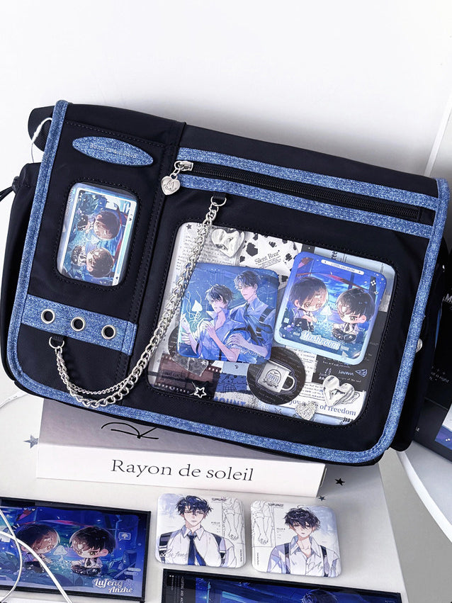 Dual Window Ita Messenger Bag with Chain Detail